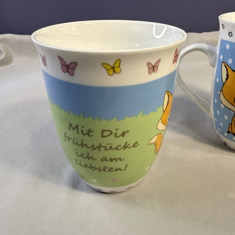 Vintage German Fox Coffee Mug Set Breakfast With You Morning Grouch Cute Cups - Picture 8 of 12